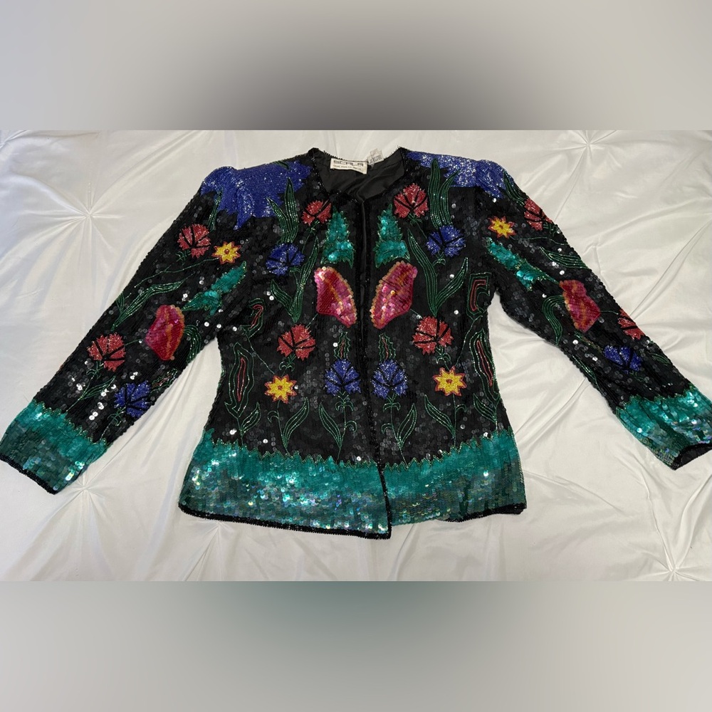 Vintage Scala Fully Sequined and Beaded Floral Art Nouveau Top
